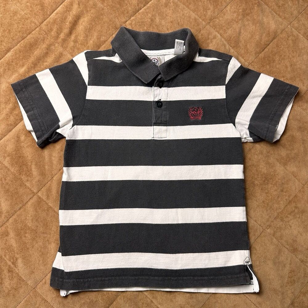 Vintage Y2K Cinch Toddler Boys Striped Polo Shirt Size 3T Western Charcoal Gray